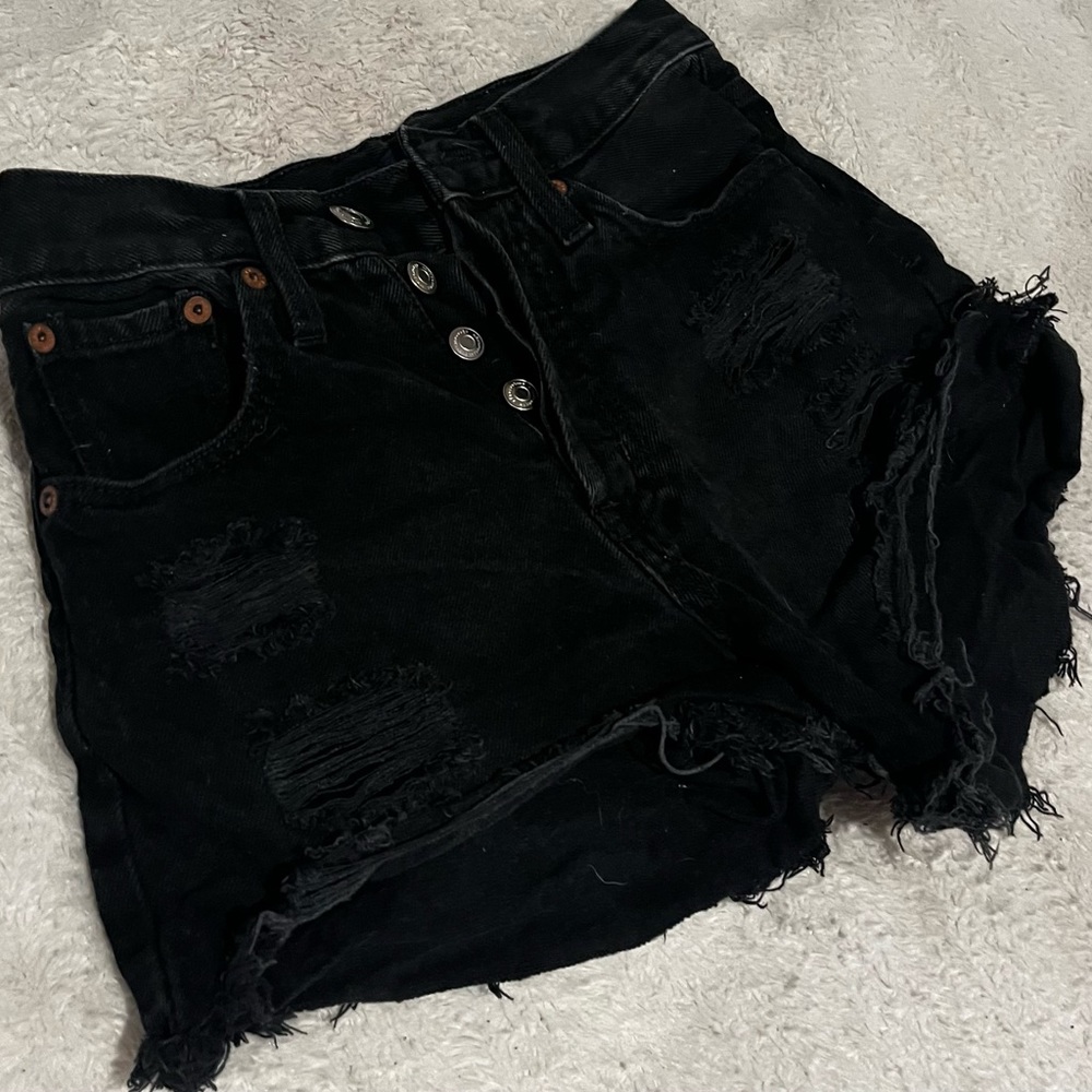 90s mid rise cut off black jean shorts